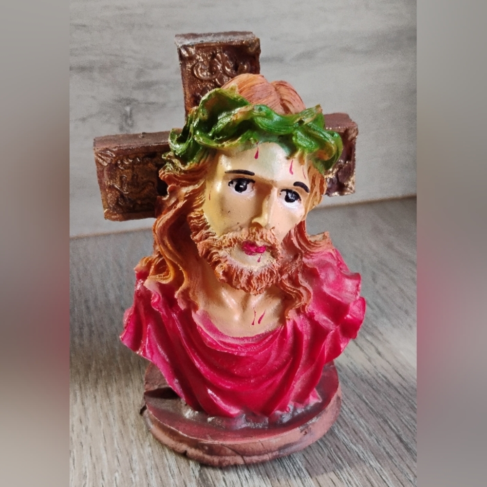 Vintage Christ On The Cross Figurine Plastic Hand Painted Jesus